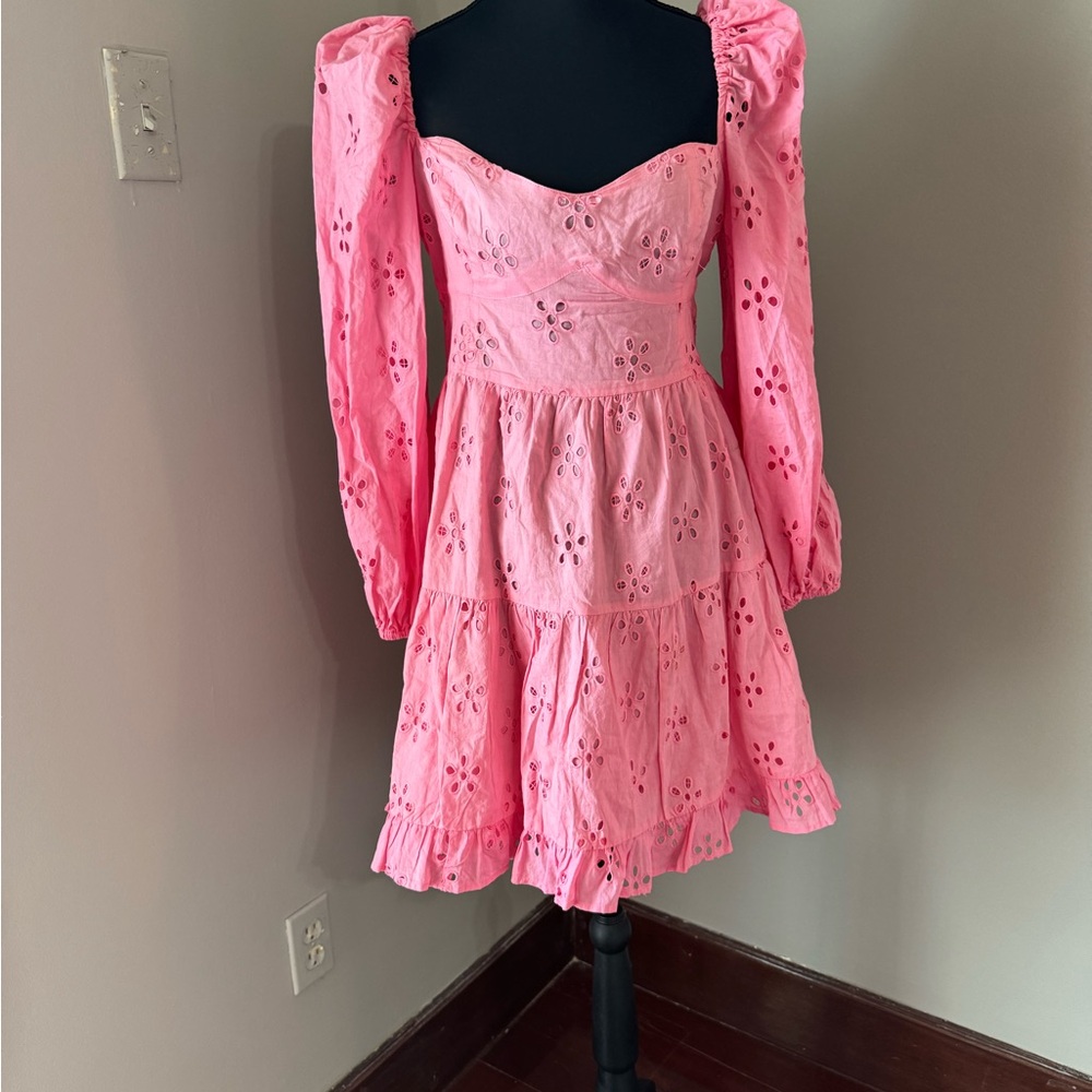 Oasis Pink Eyelet Kids Dress - Picture 2 of 4